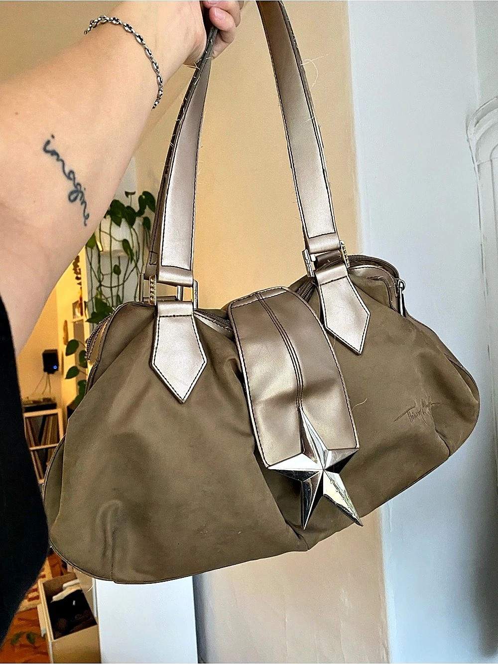 Thierry Mugler Shoulder Bag in Brown & Silver